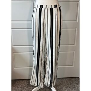 Amuse Society Striped Wide Leg Pants Womens Medium Black White Flowy Career